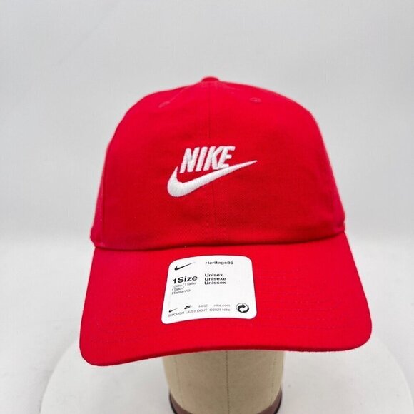 Nike Tennis 1 Size Red White Cotton Embroidered Baseball Cap Hat - Picture 8 of 11